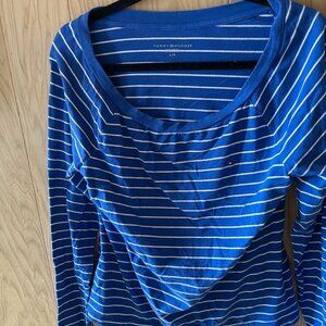 Tommy Hilfiger Blue White Stripe Long Sleeve Scoop Neck Top L